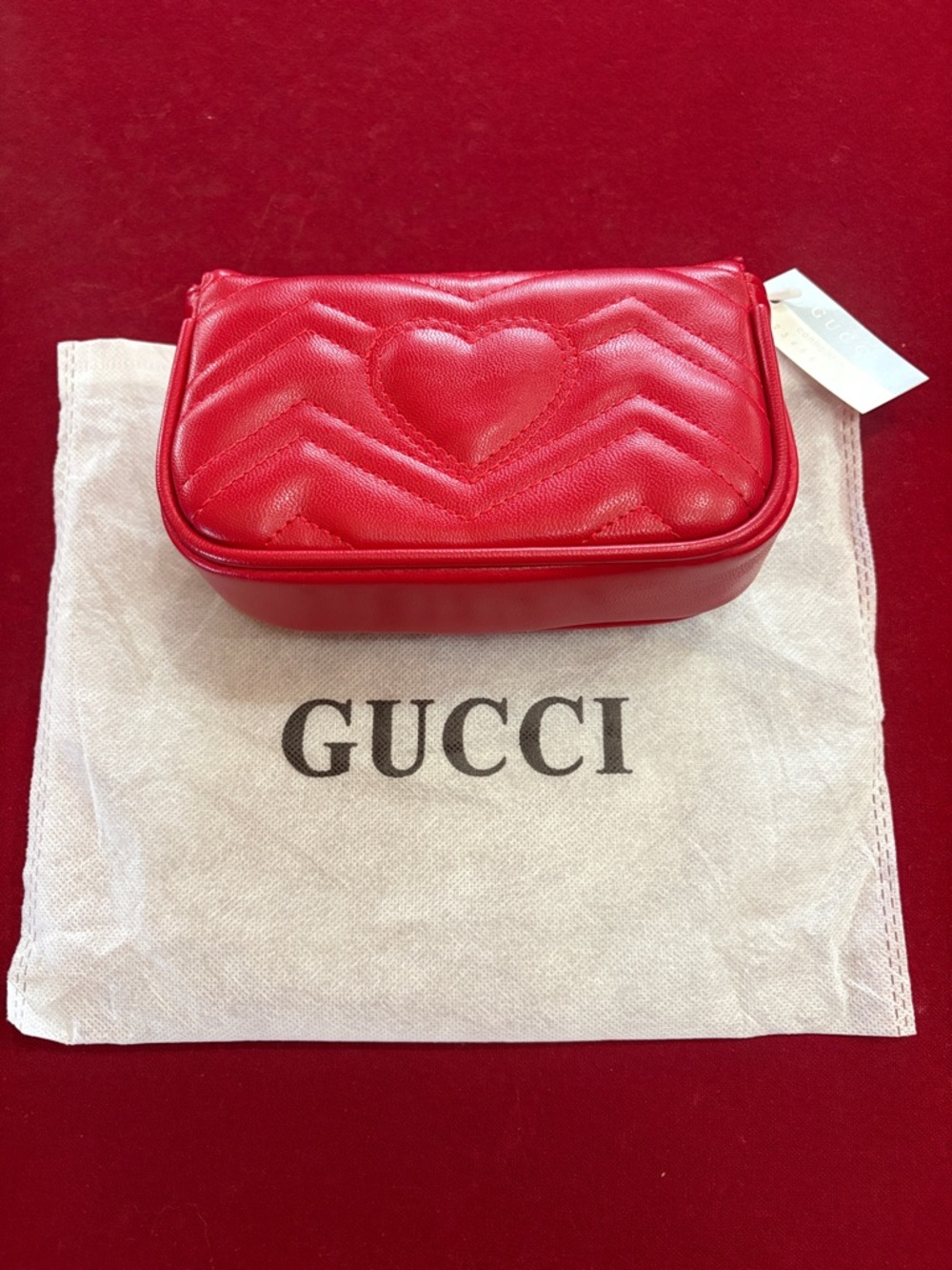 Gucci Red GG Marmont Matelassé Mini Crossbody Bag with Gold Chain - Picture 4 of 8